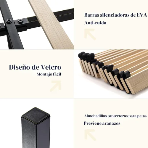 Vista 7 de Allewie Base de cama de tamaño matrimonial con cabecera copetuda con botones en la parte trasera, marco de cama tapizado moderno con soporte