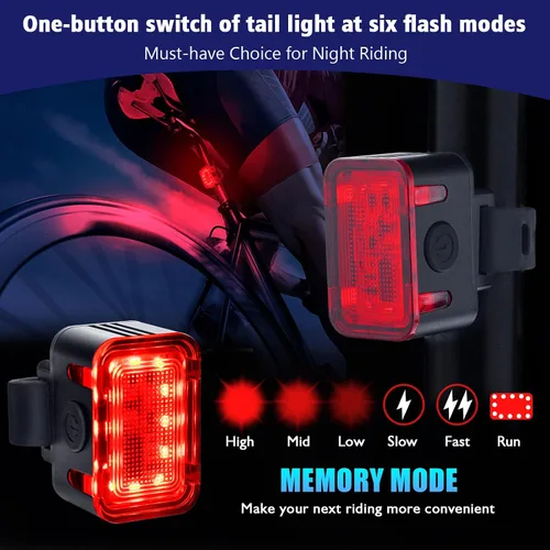 Vista 3 de Potente juego de luces recargables para bicicleta: luces delanteras y traseras de bicicleta inteligentes multimodos ultra brillantes con focos