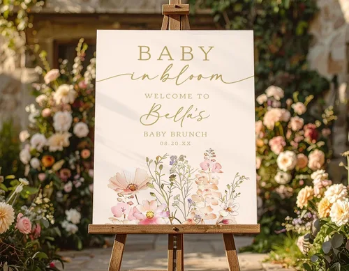 Vista 3 de Personalized Baby Shower Welcome Sign, Custom Baby Name, Shower Sign, Wildflower A Little Wildflower on the Way, Brunch, Elegant Version 01