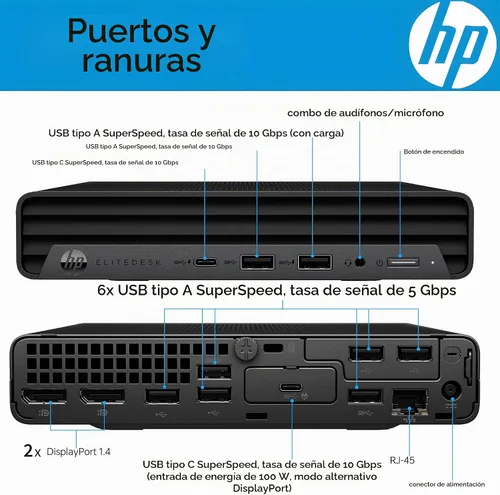 Vista 3 de HP Mini PC Elitedesk 800, Intel Core i5, RAM DDR4 de 16 GB, SSD PCIe de 512