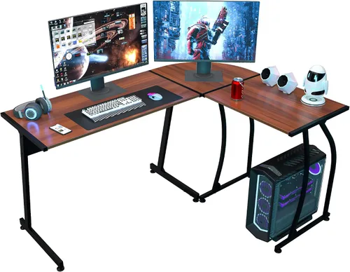 Vista 10 de Super Deal Escritorio esquinero en forma de L para computadora y juegos, escritorio moderno de 58 pulgadas, estación de trabajo de escritura, negro