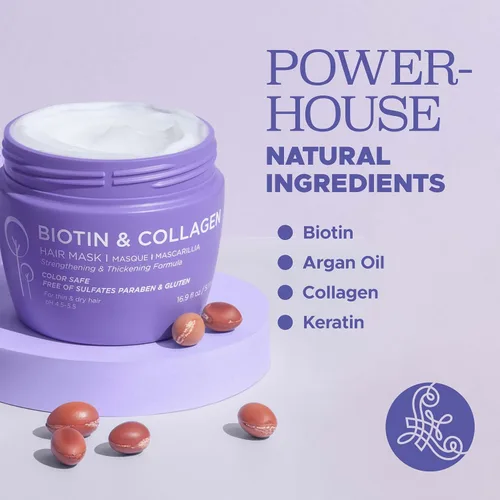 Vista 2 de Luseta Biotin - Mascarilla capilar de colágeno para cabello seco y dañado, 16.9 onzas, tratamiento fortalecimiento y engrosamiento, tratamiento