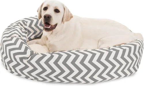 Vista 9 de Cama para perro de 24 pulgadas, color negro Chevron Sherpa Bagel