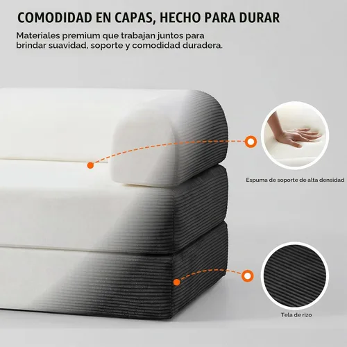 Vista 4 de Sofá cama de espuma viscoelástica de 79 pulgadas, futón convertible con reposacabezas alto, sofá sin hueso Negro