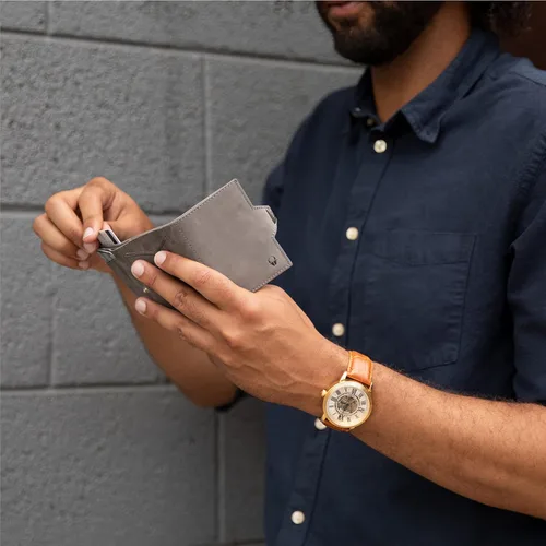 Vista 3 de DONBOLSO Wallet NextGen I - Cartera delgada moderna sin bolsillo para monedas, hasta 11 tarjetas, Gris Vintage, Vintage