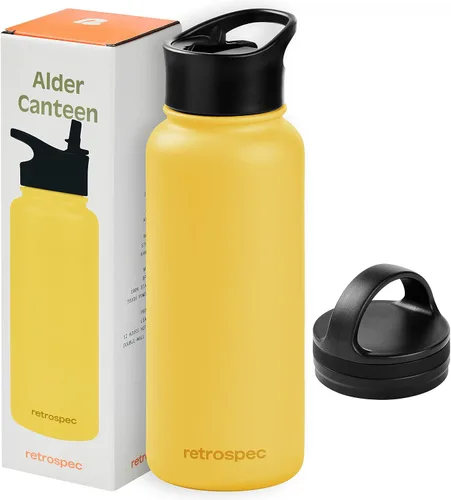 Vista 13 de Retrospec Botella de agua aislada de aliso con tapa de popote y tapa de asa, termo de acero inoxidable con boca ancha de doble pared aislada al