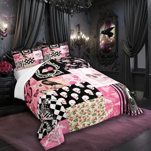 Vista 16 de Castle Fairy Juego de edredón con diseño de gato lindo para niños, tamaño twin, juego de ropa de cama con hojas de flores, luna, noche y cielo