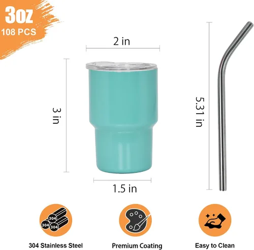 Vista 3 de 3 oz Mini Tumbler Shot Glass with Straw and Lid 108 Pcs Sublimation Shot Glasses Tumblers Stainless Steel Mini Shot Glasses with Lids for Wedding