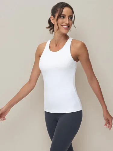 Vista 6 de Camiseta sin mangas de entrenamiento de cuello alto para mujer, brasier deportivo de cobertura completa con sujetadores de estante incorporado