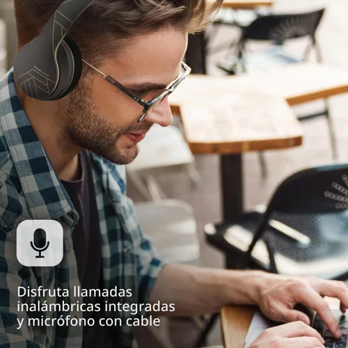 Vista 8 de PowerLocus Auriculares inalámbricos Bluetooth sobre la oreja con micrófono, tiempo de reproducción de 50 horas, sonido estéreo de alta fidelidad