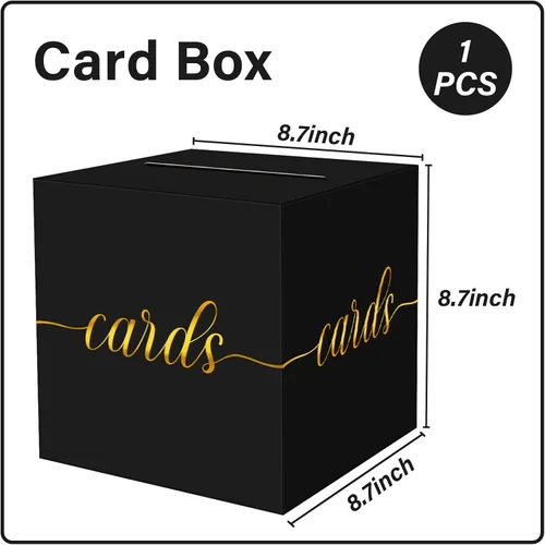 Vista 3 de 1 Paquete Caja de Tarjetas Negra y Dorada para Fiesta, Caja de Tarjetas de Regalo Negra de 8.7" para Cumpleaños, Boda, Baby Shower, Jubilación