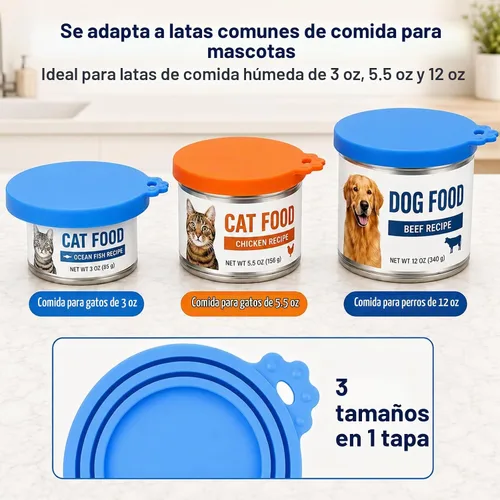Vista 9 de Tapas para latas de comida para perros y latas de comida para gatos, paquete de 2, fundas de silicona para latas de alimentos húmedos, se adapta a
