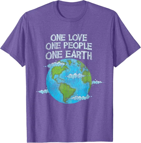 Vista 9 de Vintage One Love One People Planet Cambio climático Día de la Tierra Camiseta Negro