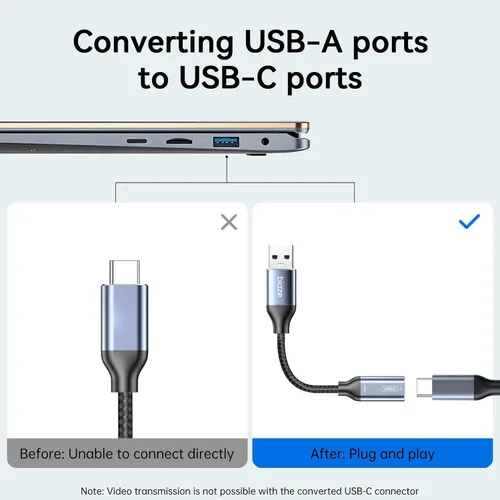 Vista 6 de Adaptador USB C hembra a USB macho, adaptador de cable USB A a USB C con transferencia de datos de 10 Gbps y carga para laptop, PC, disco flash