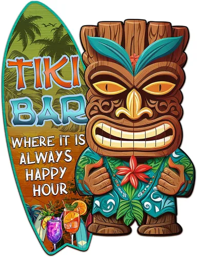 Vista 14 de THUYPT Cartel personalizado con reglas Tiki para bar Tiki, decoración de madera Tiki con patrón Tiki Totem, decoración tropical para playa impresa