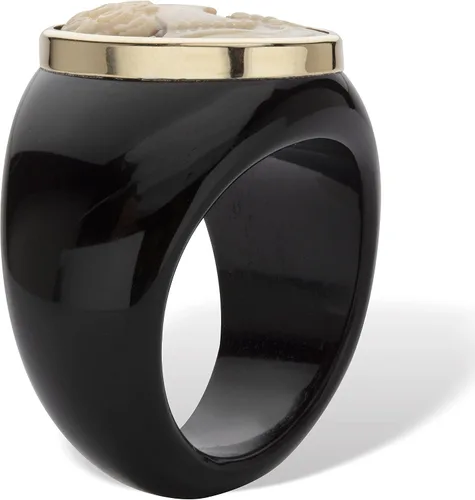 Vista 2 de PalmBeach - Anillo de ónix negro natural con forma ovalada de oro amarillo de 10 quilates, tallas 6-10