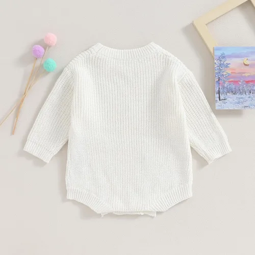 Vista 3 de Suéter de bebé para niña pequeña, bordado de flores, suéter de punto de gran tamaño, sudadera para otoño e invierno