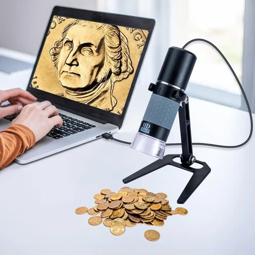 Vista 5 de Microscopio Digital USB Full HD 1080P para iPhone iPad Android PC, Microscopio Portátil de Mano de Alta Definición 50-1000X con Luz para Monedas