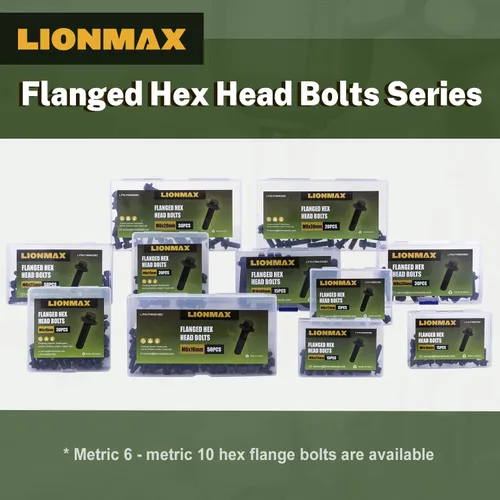 Vista 7 de LIONMAX Pernos de cabeza hexagonal con brida, pernos hexagonales de brida M6 x 0.472 in Roscas completas, acabado de óxido negro, resistencia a