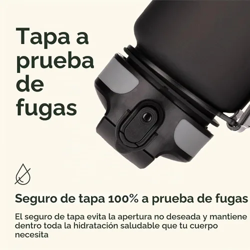 Vista 6 de Hydracy Botella de agua motivacional con marcador de tiempo y tapa con Gris (Space Grey)