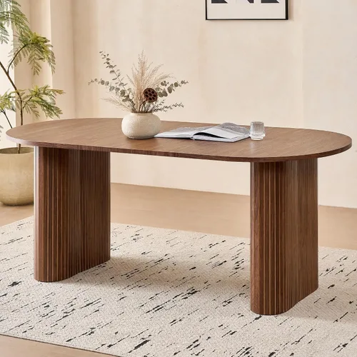 Vista 10 de Mesa de comedor ovalada de 70.8" para 4 a 6 personas, mesa moderna de cocina estilo granja para desayuno, comedor y recepción (solo mesa), natural