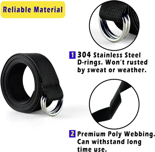 Vista 3 de Cinturón de fútbol web con dos anillos en D de acero inoxidable de 52 pies, cinturón para hombres, mujeres, niños, jóvenes, niños y niñas