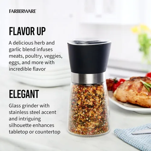 Vista 4 de Farberware Molinillo de condimentos de ajo y hierbas relleno de especias, 2.8 x 2.8 x 5.2 pulgadas, negro