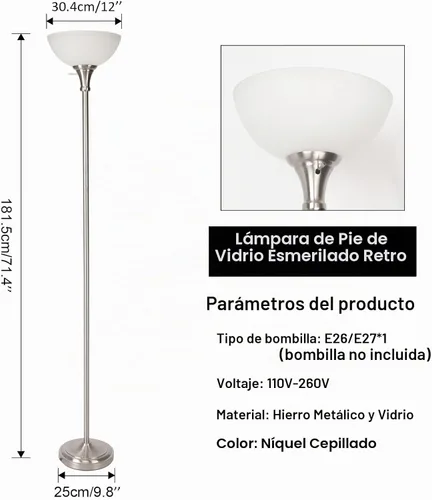 Vista 3 de HonoDing Lámpara de pie con pantalla de vidrio esmerilado en blanco mate - para decoración de habitación - Decoración para dormitorio - Lámpara