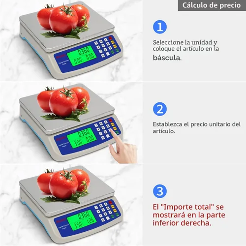 Vista 6 de Gran báscula digital de cocina 30KG báscula comercial de alimentos 66LB para hornear pan carne acero inoxidable báscula de cálculo de precios GRIS