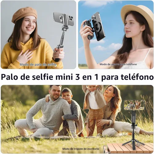 Vista 8 de WOVTE Palo selfie magnético 4 en 1, trípode MagSafe de bolsillo portátil para iPhone con control remoto desmontable, rotación de 360° para iPhone
