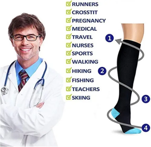 Vista 3 de Paquete de 3 pares de calcetines de compresión, los mejores calcetines médicos, de enfermería, viajes y vuelos, para correr y fitness, 15-20mmHg