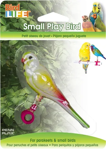 Vista 2 de Penn-Plax (BA509) Figura de pájaro acrílico, tamaño pequeño en resorte, se fija fácilmente a la jaula, dale a tu pájaro un nuevo amigo