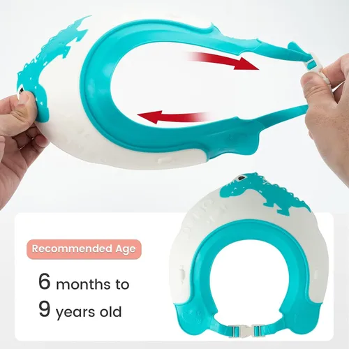 Vista 3 de FUNUPUP - Gorro de ducha para bebé, para niños, champú de baño para bebé, visera de lavado de cabello, ajustable, dinosaurio azul