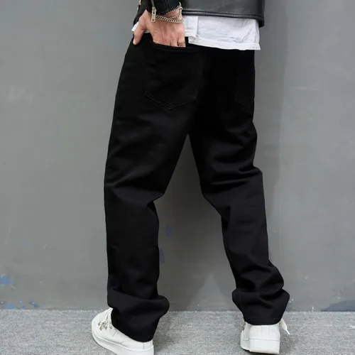 Vista 5 de FOMOYUU Pantalones vaqueros de moda para hombre, pantalones de skate con letras bordadas, pantalones holgados de hip hop, pantalones de mezclilla
