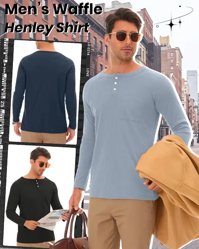 Vista 4 de August Alley Paquete de 3 camisas Henley tipo gofre grandes y altas
