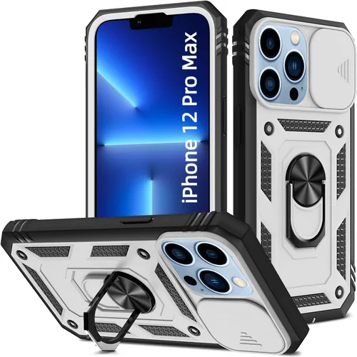 Vista 13 de Korecase Diseño para iPhone 12 Pro Max Kickstand Funda con cubierta de cámara de grado militar Caída de doble capa de cuerpo completo Protección a