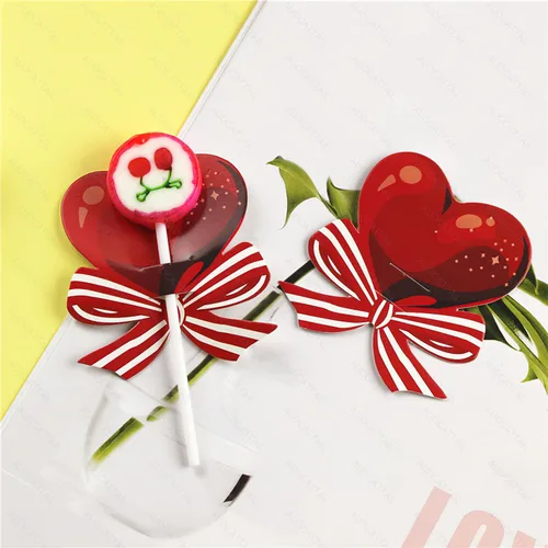 Vista 2 de AUOCATTAIL 100 tarjetas de papel de piruleta para el día de San Valentín, diseño de corazón rojo, piruleta, tarjetas de papel decoradas, tarjetas