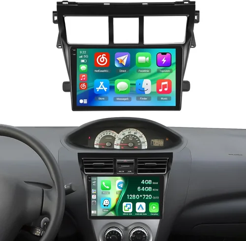Vista 7 de Roinvou [2G + 64G] Radio de coche para Toyota Yaris Vios 2007-2012 con Carplay inalámbrico/Android Auto, 9 pulgadas Android 13 IPS pantalla táctil