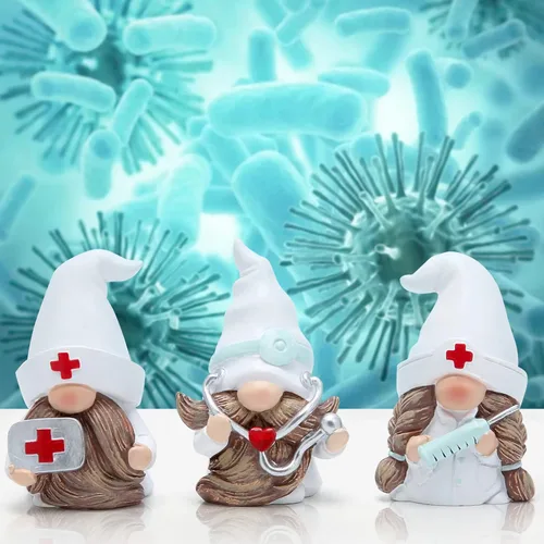 Vista 5 de Hodao 3 piezas de figuras de gnomos de Doctor Home Decoración Doctor Gnomos Adornos Escandinavos Tomte Elfo Decoración Regalos de Verano Gnomos