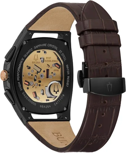 Vista 2 de Bulova CURV - Reloj cronógrafo de cuero marrón 98A264 para hombre, Marrón, Cronógrafo