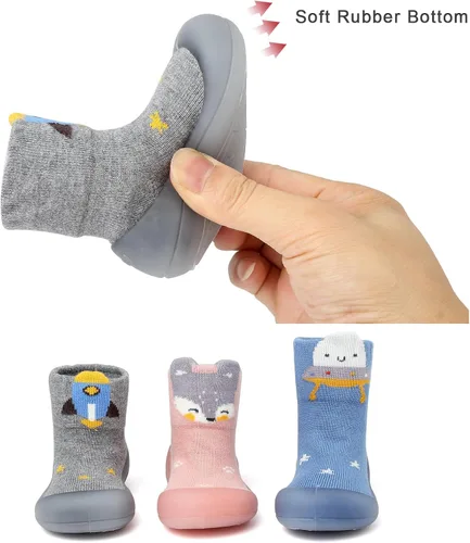 Vista 7 de Zapatos de calcetín para bebé, suela de goma suave, antideslizante, para interiores, para bebés, niños y niñas, zapatos de entrenamiento