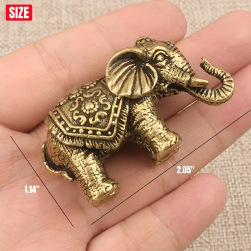 Vista 5 de Estatua de elefante en miniatura de latón macizo, figura decorativa de animales de latón, símbolo de buena suerte, regalo ideal de colección, 2.05 x