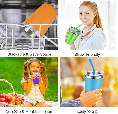 Vista 7 de Yummy Sam Vasos de acero inoxidable de 12 onzas para niños, vasos para bebidas frías y calientes, vasos irrompibles para niños y adultos, escuela