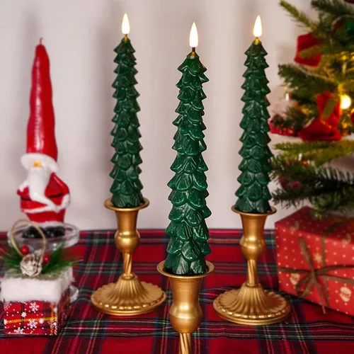 Vista 6 de FPOO Decoraciones de Navidad para interiores, 3 velas cerosas para árbol de Navidad con temporizador remoto, candelabros LED a batería para ventana