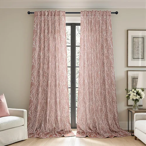 Vista 21 de Pitalk - Cortinas con patrón beige de 63 pulgadas de largo para dormitorio, 2 paneles con pestaña trasera y bolsillo, diseño de ramas de árbol