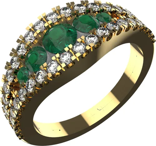 Vista 4 de Anillo de compromiso de diamantes y esmeraldas redondas naturales de oro de 14 quilates