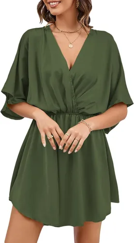 Vista 6 de LYANER Minivestido elegante de satén con cuello en V y volantes para mujer