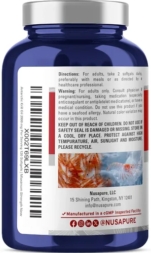 Vista 2 de NusaPure Aceite de krill antártico, 2000 mg, 120 cápsulas blandas (sin OMG, sin soja)