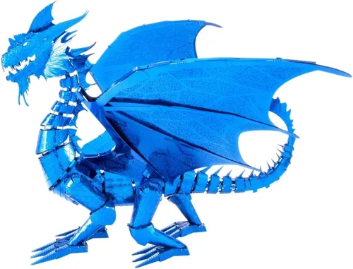 Vista 3 de Metal Earth Fascinations Premium Series Blue Dragon 3D Kit de modelo de metal con pinzas