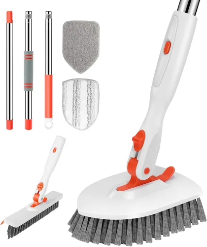 Vista 11 de SetSail Cepillo de ducha 3 en 1 con mango largo ajustable de 52 pulgadas y 3 cabezales de cepillo de repuesto desmontables para limpiar baño